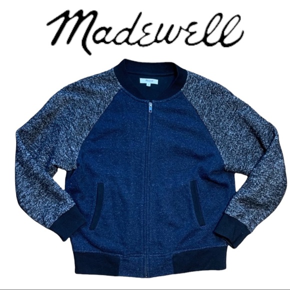 Madewell Jackets & Blazers - Madewell wool bomber varsity style jacket navy, gray w/ black trim. Size M.